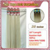 26''  Skin Tape Hair Extensions  40 PCs  Standard Full Head (Blond）