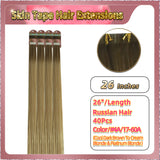 26''  Skin Tape Hair Extensions  40 PCs  Standard Full Head (Blonde）