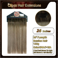 26'' Ombre Clip In Hair Extensions 3 Pieces 21 Clips Standard Full Head(Dark Brown To Blonde）