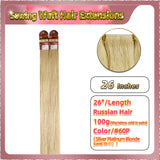 26'' Sewing Weft Hair Extensions  2 Strips Standard Full Head  (Blonde）