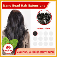 26" #1B 100 Strands Virgin Hair Nano Bead Hair Extensions