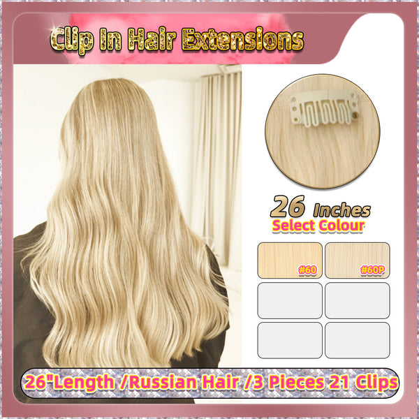 26'' Clip In Hair Extensions 3 Pieces 21 Clips Standard Full Head（Blonde）