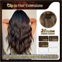 26'' Russian Hair On Darker Range Clip In Hair Extensions 3 Pieces 21 Clips Standard Full Head  4/31