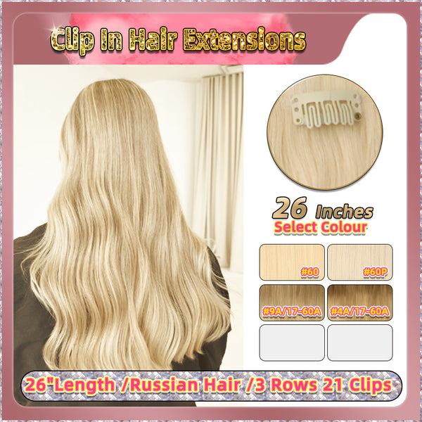 26'' Clip In Hair Extensions 3 Rows 21 Clips Standard Full Head（Blonde）