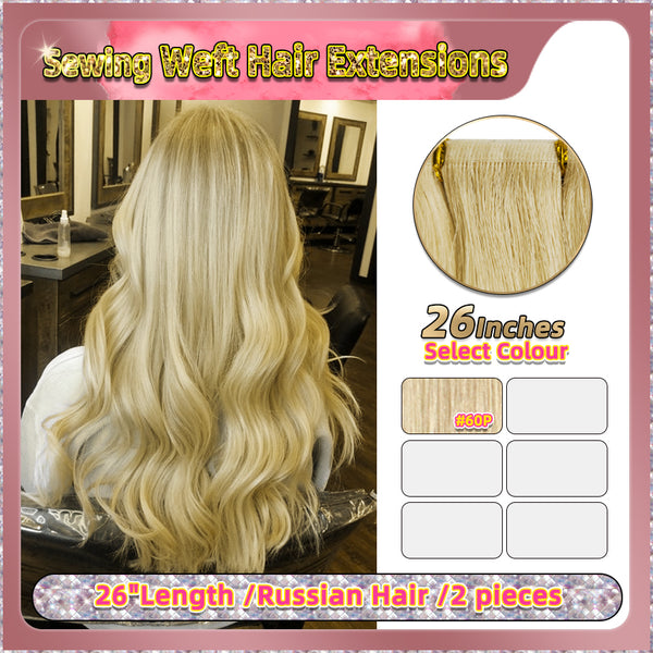 26'' Sewing Weft Hair Extensions  2 Strips Standard Full Head  (Blonde）