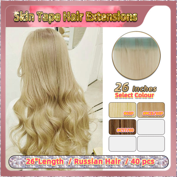 26''  Skin Tape Hair Extensions  40 PCs  Standard Full Head (Blonde）
