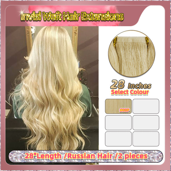 28'' Invisi Weft Hair Extensions  2 Strips Standard Full Head  (Blonde）