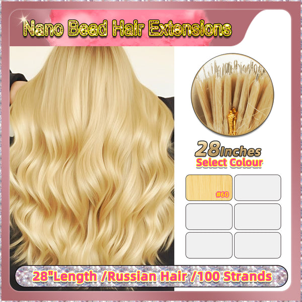 28" Nano Bead Hair Extensions 100 Stands Full Head (Blonde）