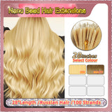28" Nano Bead Hair Extensions 100 Stands Full Head (Blonde）