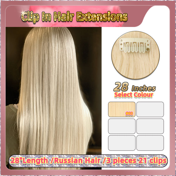 28'' Clip In Hair Extensions 3 Pieces 21 Clips Standard Full Head（Blonde）