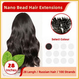 28" #1B 100 Strands Virgin Hair  Nano Bead Hair Extensions