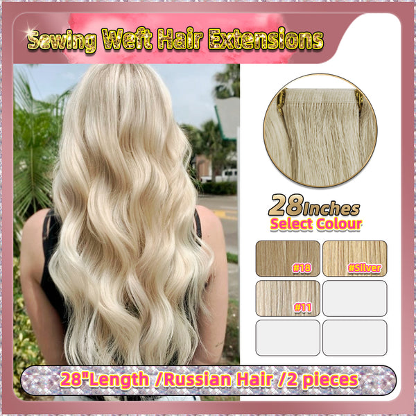 28'' Sewing Weft Hair Extensions  2 Strips Standard Full Head  (Blonde）
