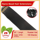 29" #1B 100 Strands Virgin Hair Nano Bead Hair Extensions