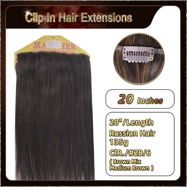 20'' Russian Hair On Darker Range Clip In Hair Extensions 3 Pieces 21 Clips Standard Full Head  24