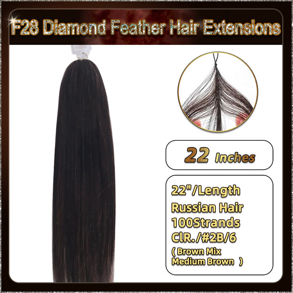 22'' On Darker Range F28 Diamond Feather Hair Extensions 100 Strands Standard Full Head  24
