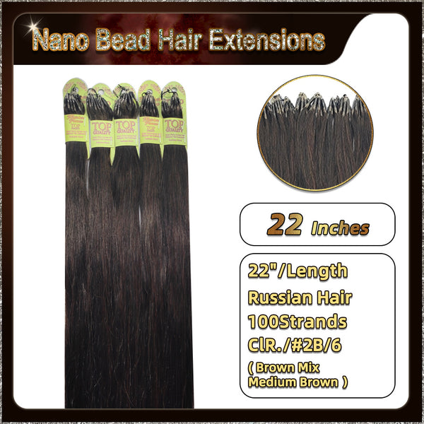 22'' Russian Hair On Darker Range Nano Bead Hair Extensions  100 Strands Standard Full Head  24
