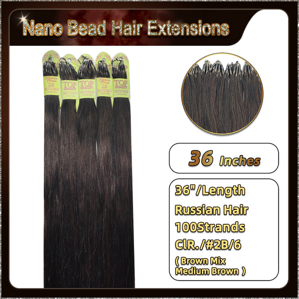 36'' Russian Hair On Darker Range Nano Bead Hair Extensions  100 Strands Standard Full Head  24