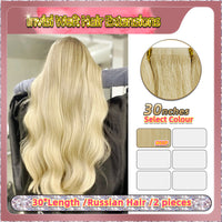 30'' Russian Hair On Blonde Range Invisi Weft Hair Extensions 2 Strips Standard Full Head  28