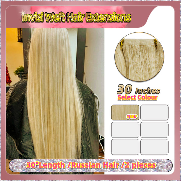 30'' Invisi Weft Hair Extensions  2 Strips Standard Full Head  (Blonde）