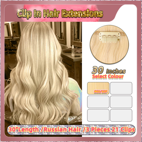 30'' Clip In Hair Extensions 3 Pieces 21 Clips Standard Full Head（Blonde）