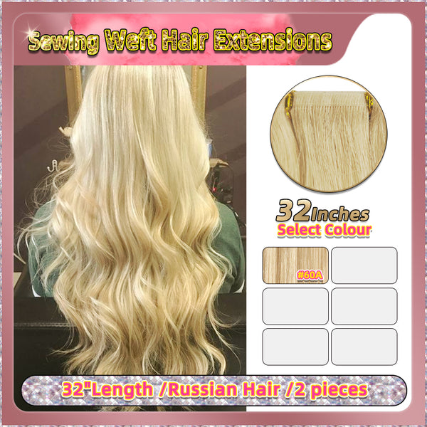 32'' Sewing Weft Hair Extensions  2 Strips Standard Full Head  (Blonde）