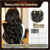 34‘’ Sewing Weft Hair Extensions  2 Strips Standard Full Head (Black）