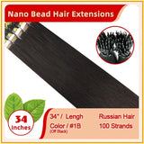 34" #1B 100 Strands  Virgin Hair  Nano Bead Hair Extensions
