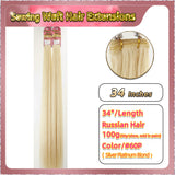 34'' Sewing Weft Hair Extensions  2 Strips Standard Full Head  (Blond）