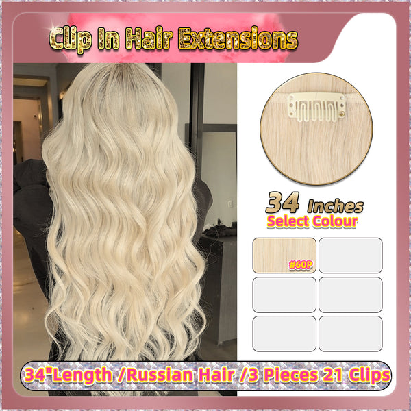 34'' Clip In Hair Extensions 3 Pieces 21 Clips Standard Full Head（Blonde）