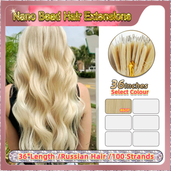 36" Nano Bead Hair Extensions 100 Stands Full Head (Blonde）