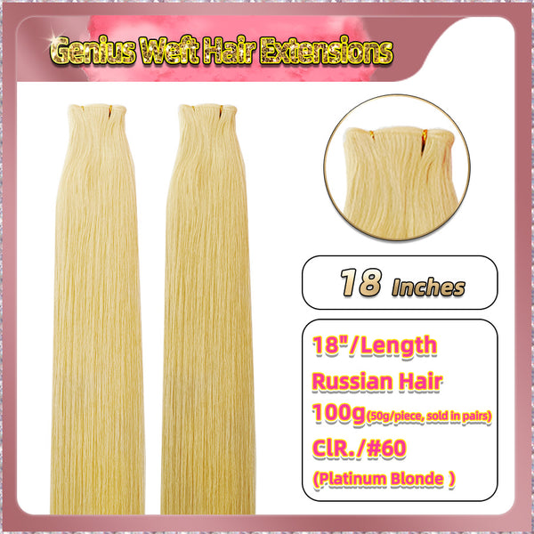 18'' Russian Hair On Blonde Range Genius Weft Hair Extensions 2 Strips Standard Full Head 26