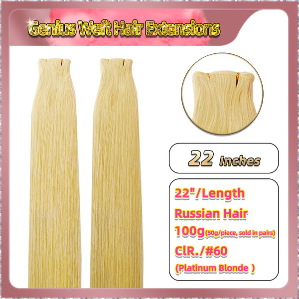 22'' Russian Hair On Blonde Range Genius Weft Hair Extensions 2 Strips Standard Full Head 26