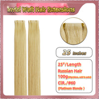 25'' Russian Hair On Blonde Range Invisi Weft Hair Extensions 2 Strips Standard Full Head  26