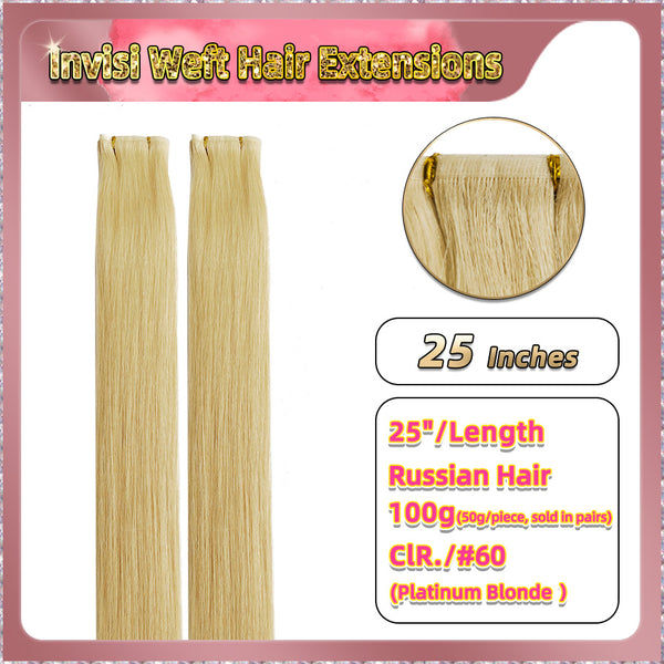25'' Russian Hair On Blonde Range Invisi Weft Hair Extensions 2 Strips Standard Full Head  26