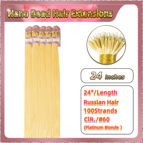 24'' Russian Hair On Blonde Range Nano Bead Hair Extensions 100 Strands Standard Full Head  33