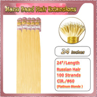 24" Nano Bead Hair Extensions 100 Stands Full Head (Blonde）