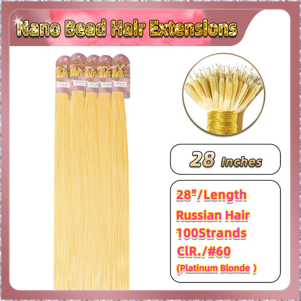 28'' Russian Hair On Blonde Range Nano Bead Hair Extensions 100 Strands Standard Full Head  33