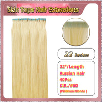 22'' Russian Hair On Blonde Range Skin Tape Hair Extensions 40 PCs Standard Full Head  26