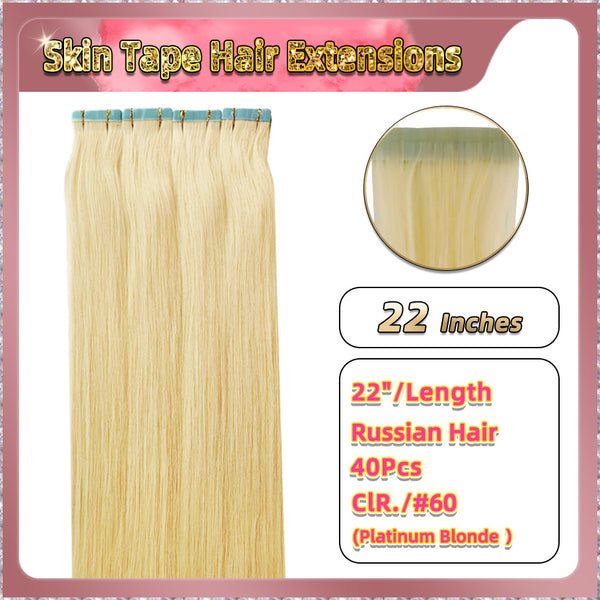 22'' Russian Hair On Blonde Range Skin Tape Hair Extensions 40 PCs Standard Full Head  26