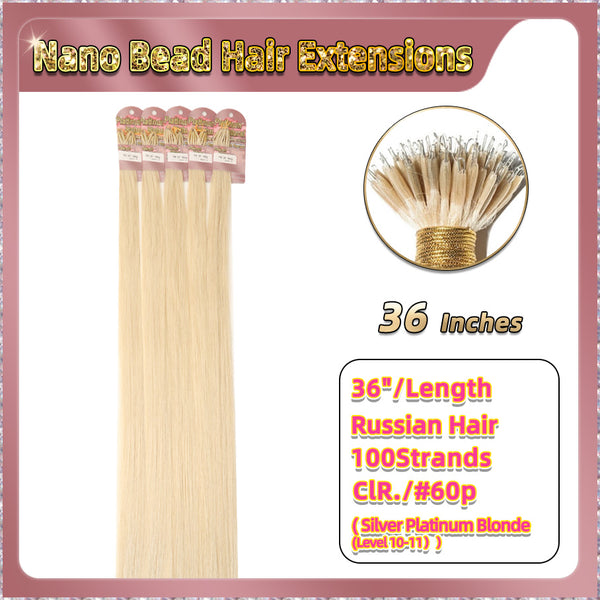 36'' Russian Hair On Blonde Range Nano Bead Hair Extensions 100 Strands Standard Full Head  33
