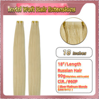 18'' Russian Hair On Blonde Range Invisi Weft Hair Extensions 2 Strips Standard Full Head  28