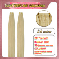 20'' Russian Hair On Blonde Range Invisi Weft Hair Extensions 2 Strips Standard Full Head  28