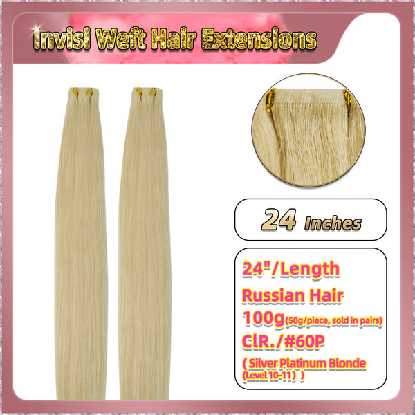 24'' Russian Hair On Blonde Range Invisi Weft Hair Extensions 2 Strips Standard Full Head  28