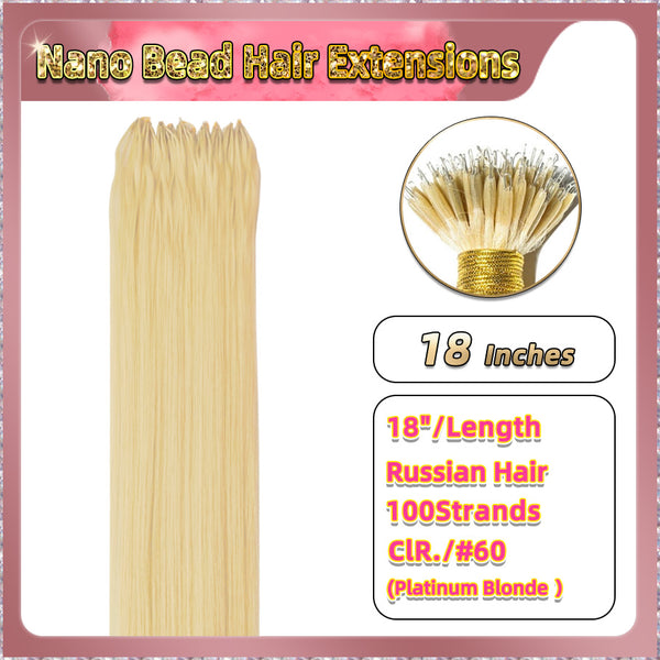 18'' Russian Hair On Blonde Range Nano Bead Hair Extensions 100 Strands Standard Full Head  26
