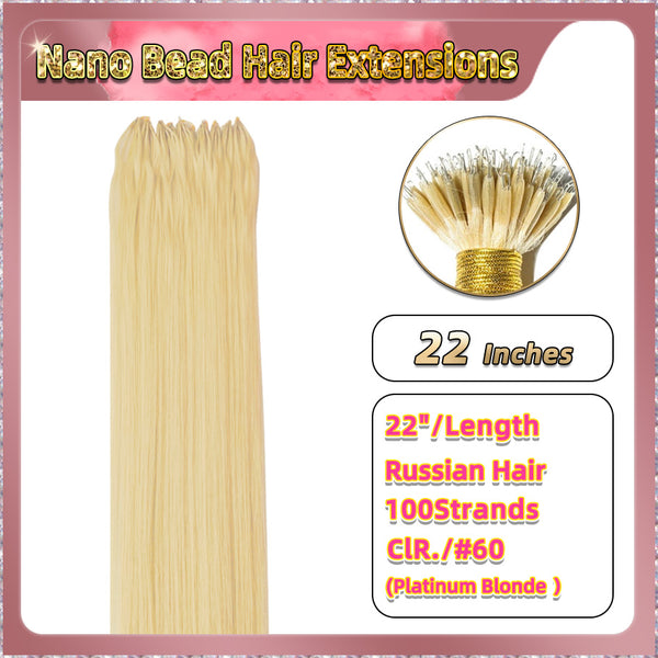 22'' Russian Hair On Blonde Range Nano Bead Hair Extensions 100 Strands Standard Full Head  26