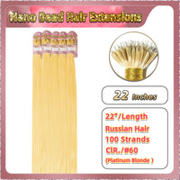 22" Nano Bead Hair Extensions 100 Stands Full Head (Blonde）