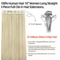 18" 3PCS Invisiable 21 Stainless Steel European Hair Clip In Hair Extensions