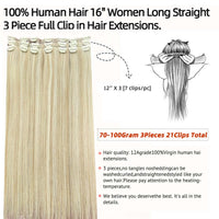 24" 3PCS Invisiable 21 Stainless Steel European Hair Clip In Hair Extensions