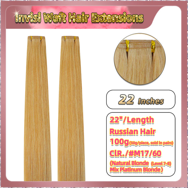 22'' Russian Hair On Blonde Range Invisi Weft Hair Extensions 2 Strips Standard Full Head  26