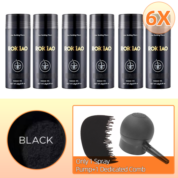 6 Bottles 6X ROICIAO Hair Loss Building Fibers (168g) Keratin Concealer+(Only 1 spray Pump+1 Dedicated Comb)